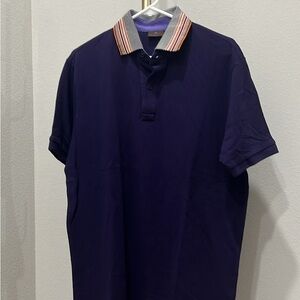 Men's ETRO  Purple Polo Shirt with Striped Collar made Italy 100% cotton